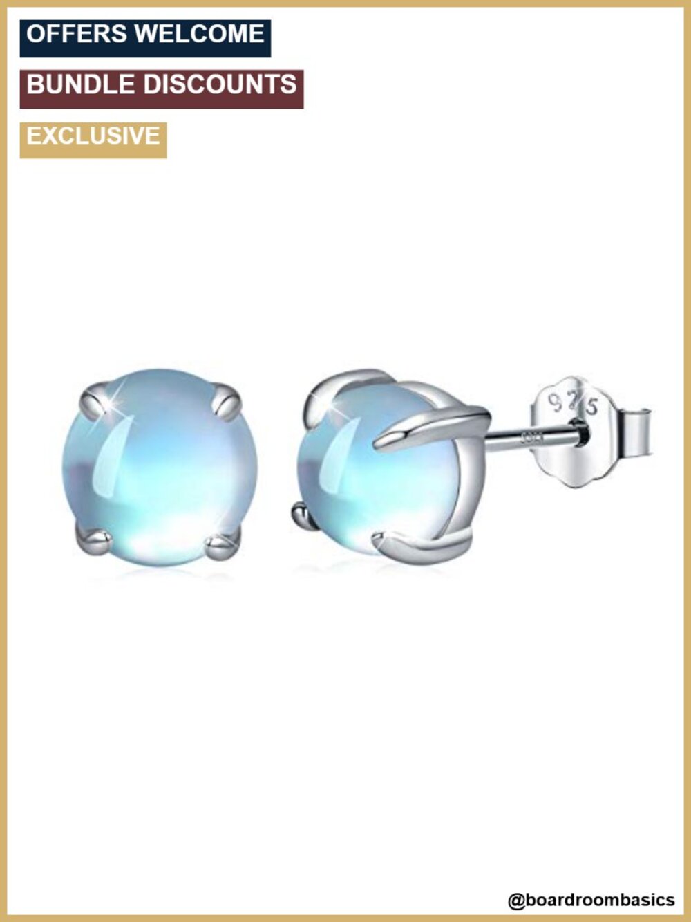 925 Sterling Silver Moonstone Stud Earrings Hypoallergenic Jewelry for Women